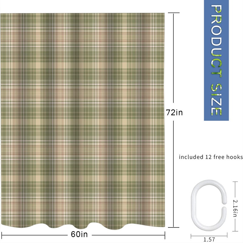 Abaysto Gingham Plaid Beige Grey Sage Abstract Autumn Celtic Checked Checkered Bathroom Decor Shower Curtain Sets with Hooks Polyester Fabric Great Gift - Image 5